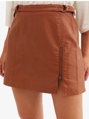 Free People Brown Vegan Leather Mini Skirt Size 0